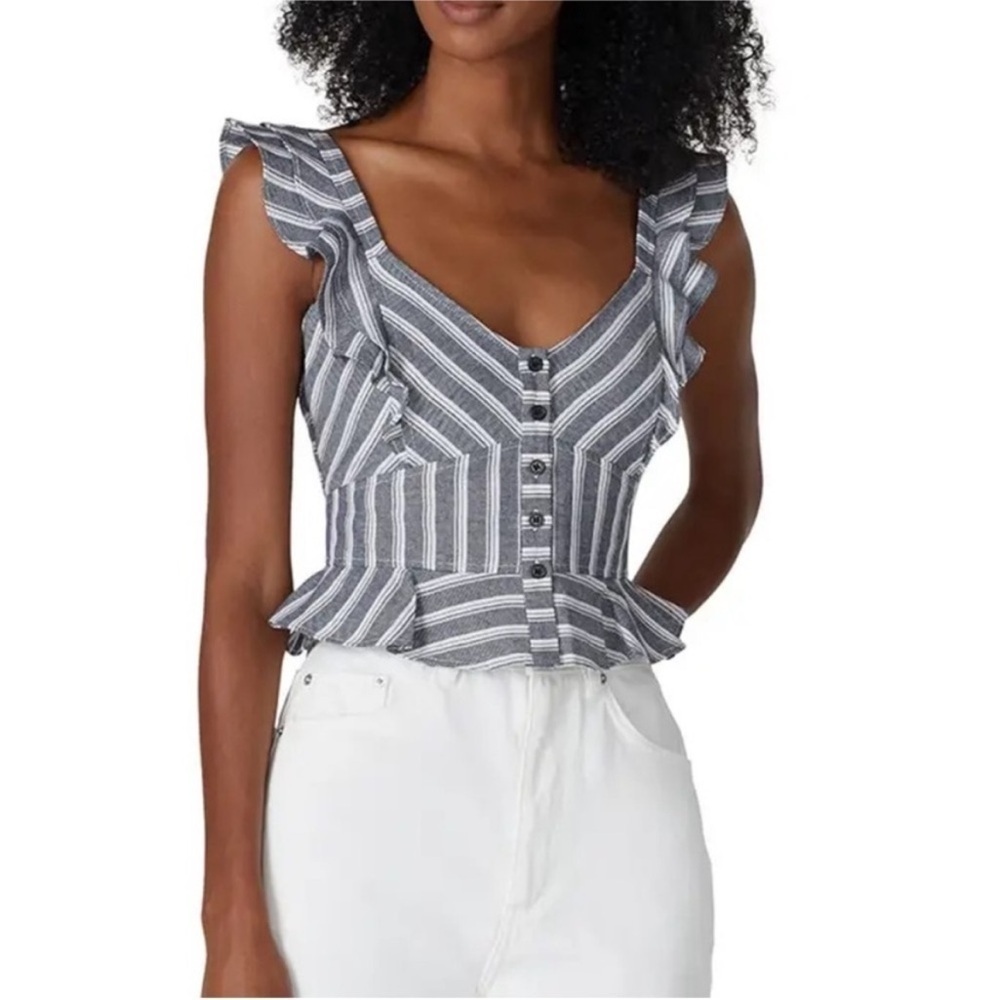 Marissa Webb NWOT Ezra Flutter Sleeve Striped Button Crop Tank Top